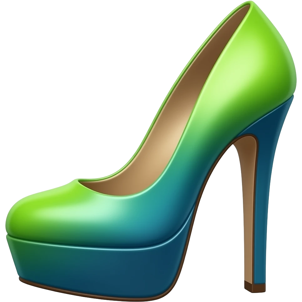 Hyper-realistic neon lime green to dark teal blue ombre, platform stiletto heels, side view, high definition  emoji
