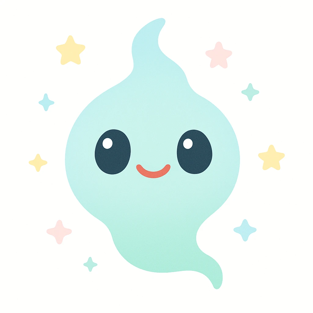 a wisp with a big smile, stylized as a cute floating spirit, vibrant and friendly, adorable and charming emoji