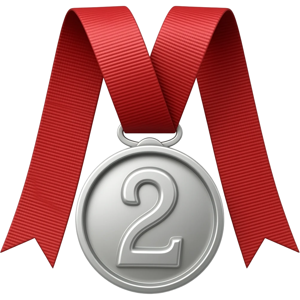 silver medal with the number 2 with a red ribbon emoji