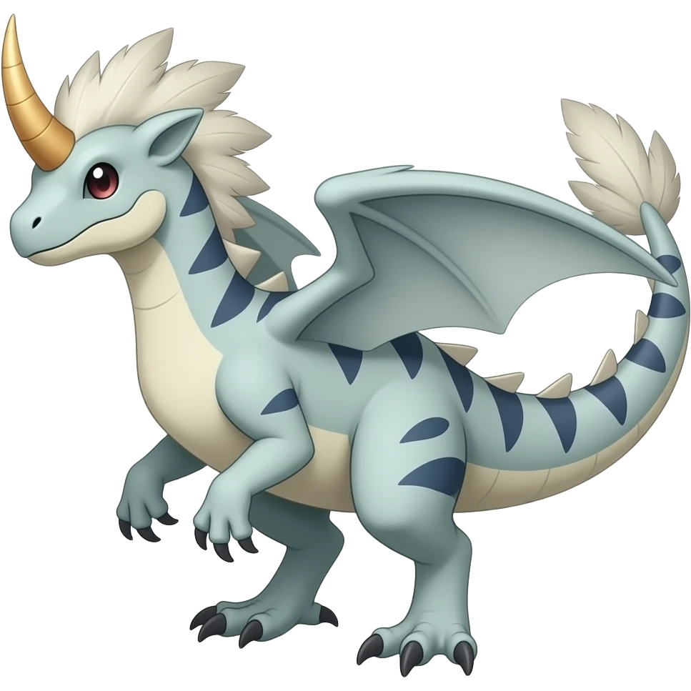 Raptorik scaley feathery horned Amaura-Aurorus-Pokémon-Fakémon-hybrid-fusion-creature, full body emoji