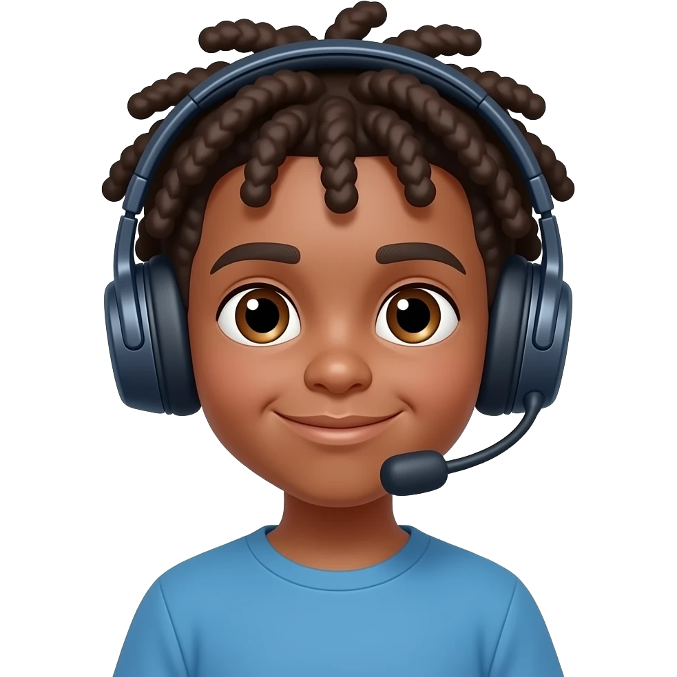 un jeune garçon avec des dreads locks et un casque bluetooth emoji