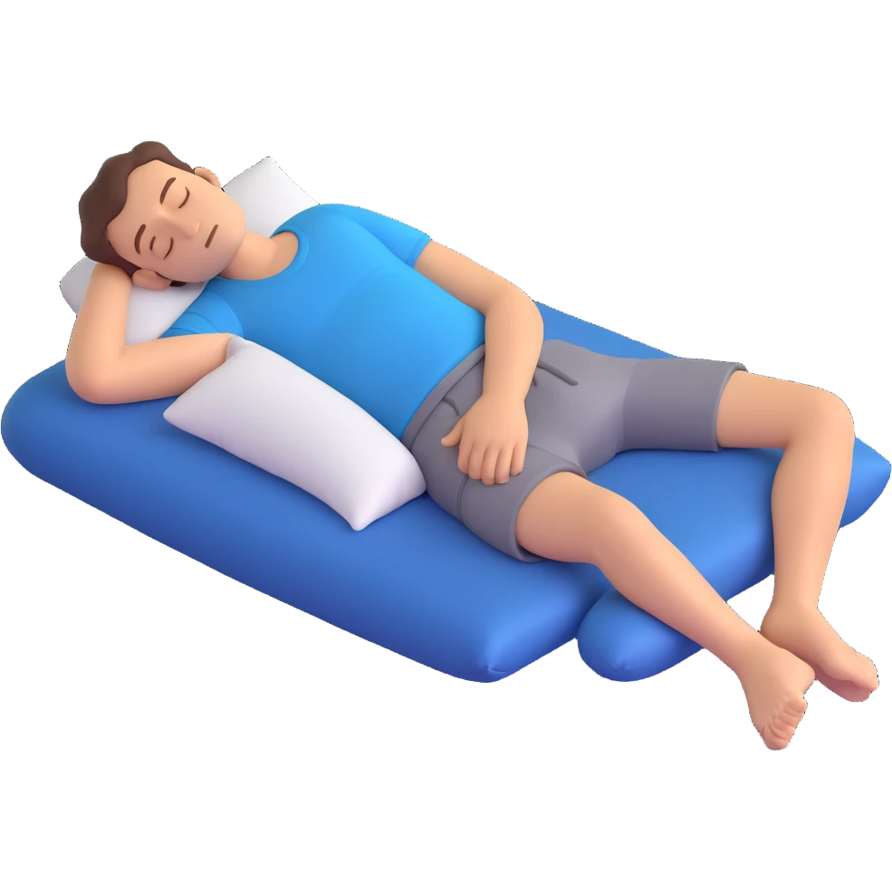 man sleeping flat on his stomach, arms at sides, relaxed emoji