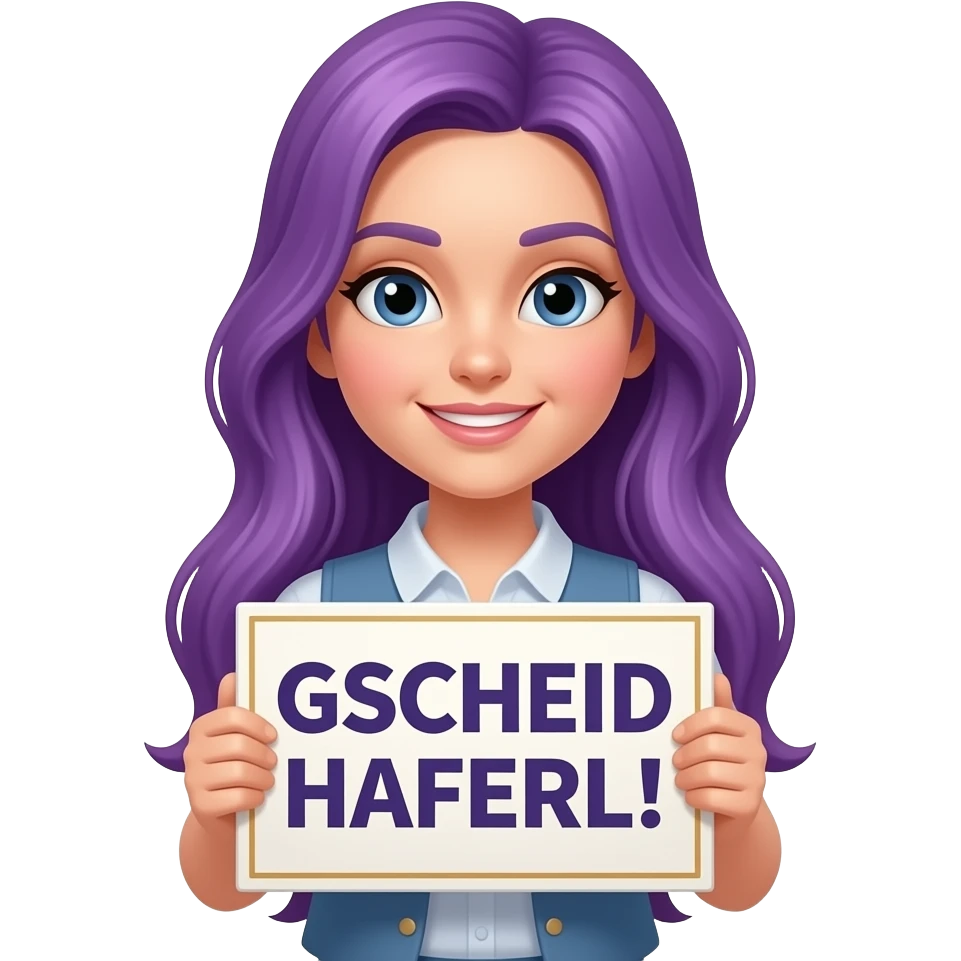 girl with long purple hair holding a GSCHEID HAFERL! sign emoji