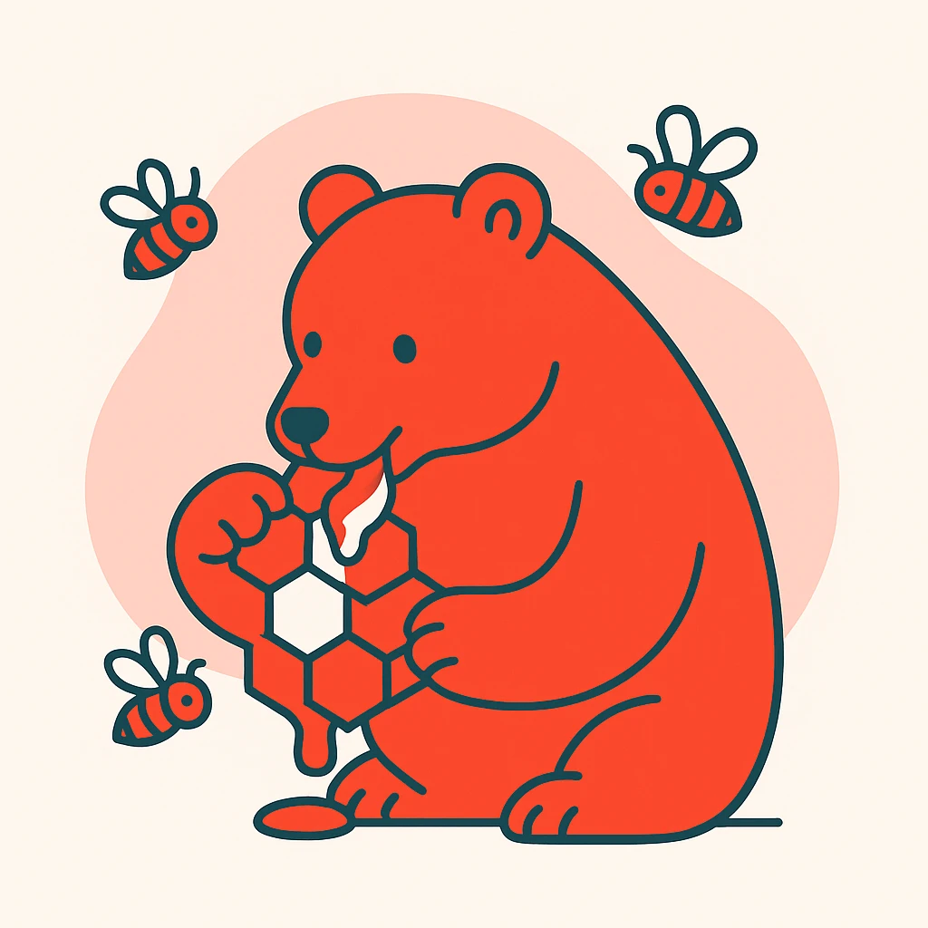 bear eating honeycomb with bees flying around emoji