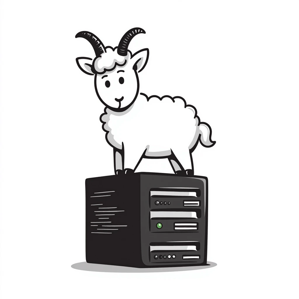 doodle style goat with a database on its head emoji