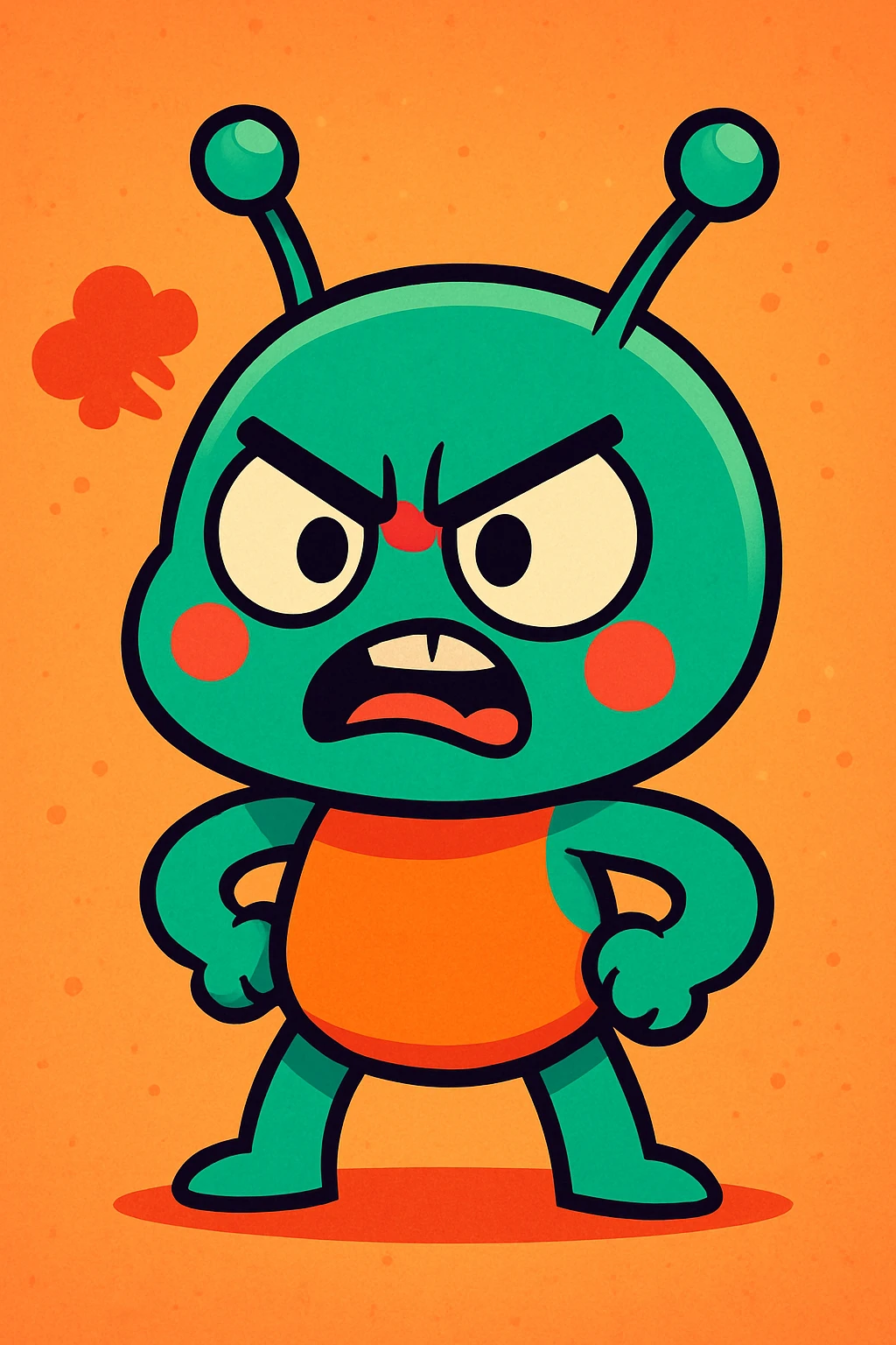 cute cartoon alien showing anger, vibrant toon style, colorful, expressive, angry emoji