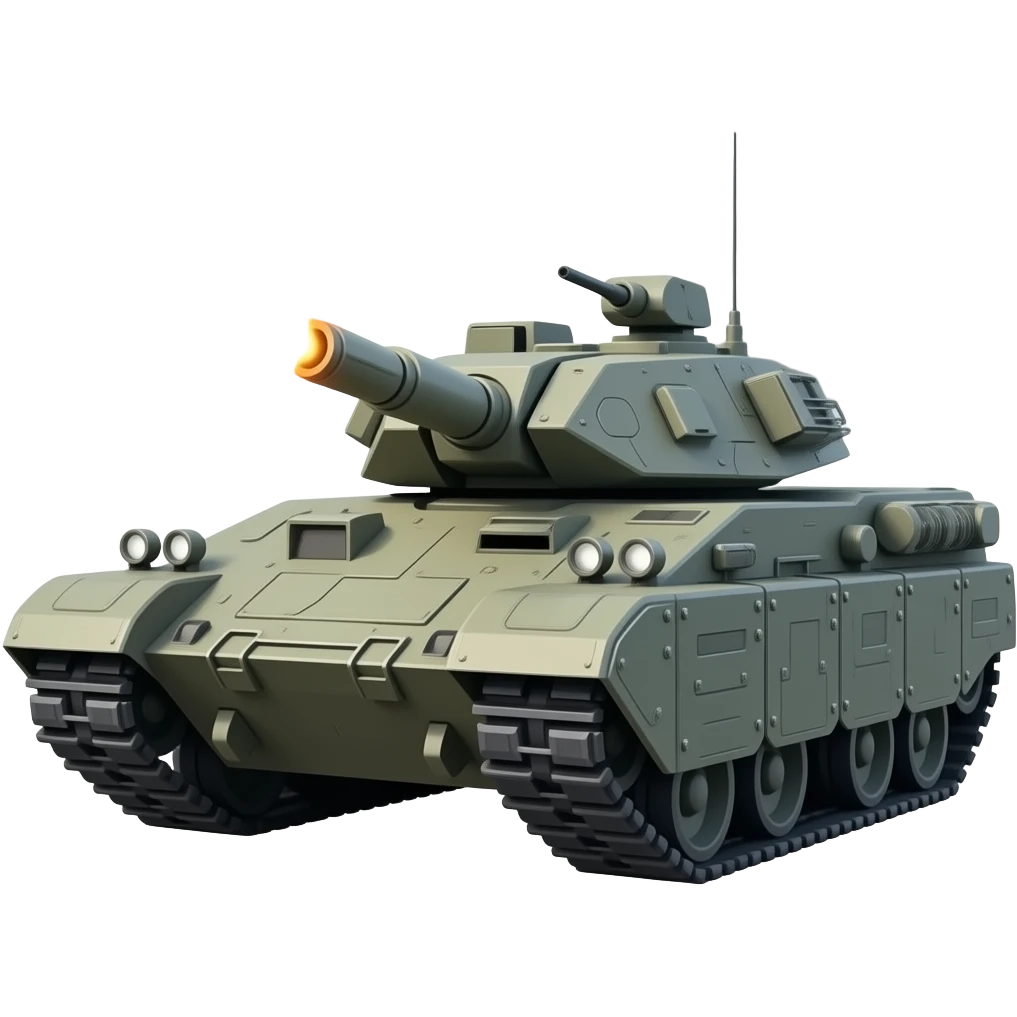 Tanque de guerra futurista disparando y humo detrás emoji