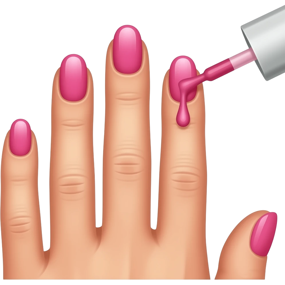 a nail polish brush applied to nails, pink polish, three fingers visible with two fingers already with polish and third finger being applied with polish, all part of same hand, applicator is a brush emoji