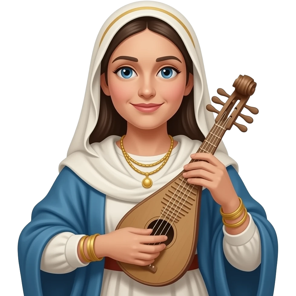 White lady playing the biblical Mrs Shem emoji