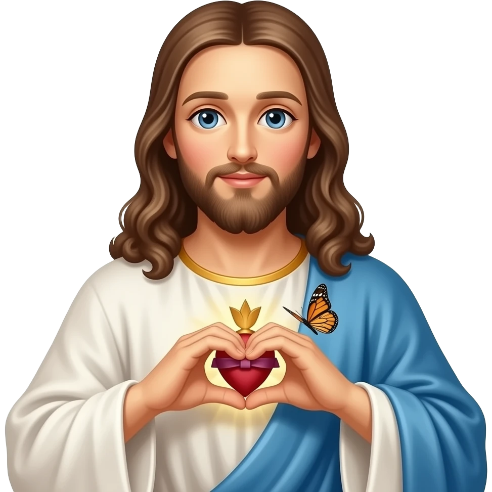 IMAGEN Sagrado corazon de jesus y con sus manos armando un corazon  y una mariposa volando emoji