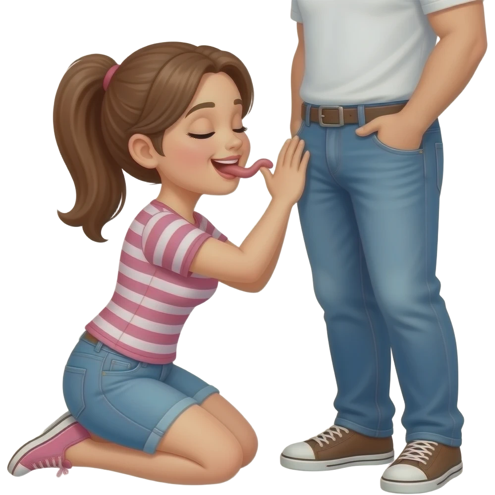 Femme à genoux qui fait une fellation au penis  d’un homme Debout emoji