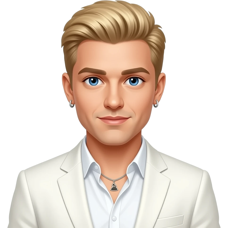 Nick Carter from Backstreet Boys with blue eyes, blonde hair, white grammy shirt and white suit jacket, necklace and earrings emoji