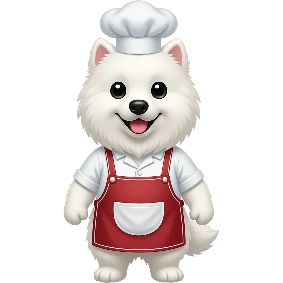 Make a samoyed wearing a chefs hat and a apron emoji