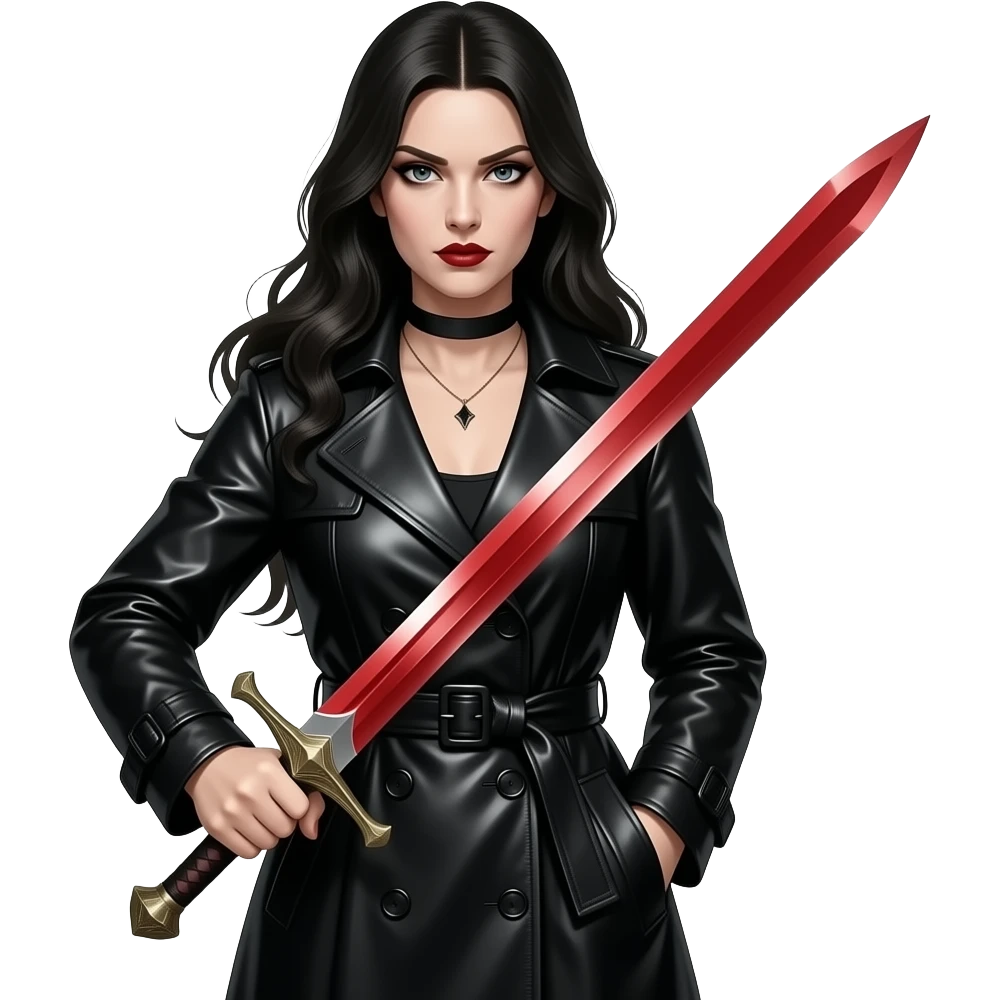 Sexy gothic woman in keather ith a sword emoji
