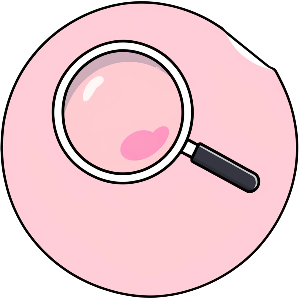 Pink Web browser on a computer with a magnifying glass
 emoji