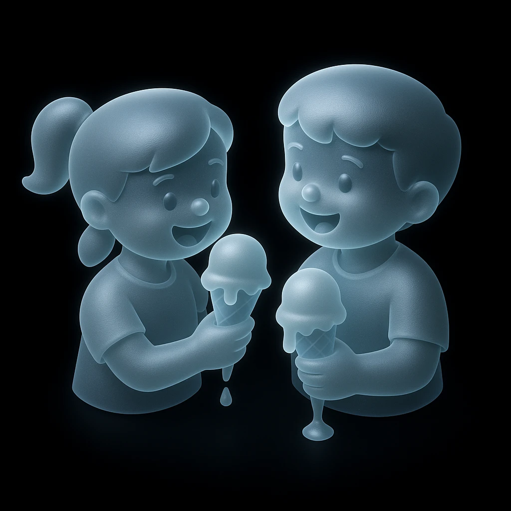 happy children with melting ice cream cones emoji