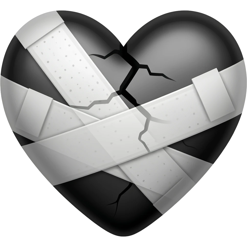 Black cracked heart with bandages emoji
