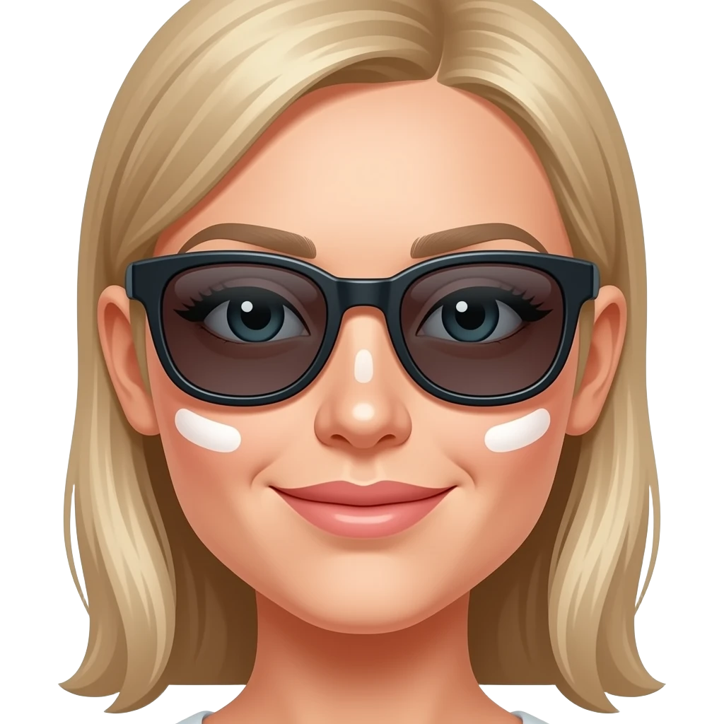 woman white full face Sunscreen and sunglass, closeup emoji