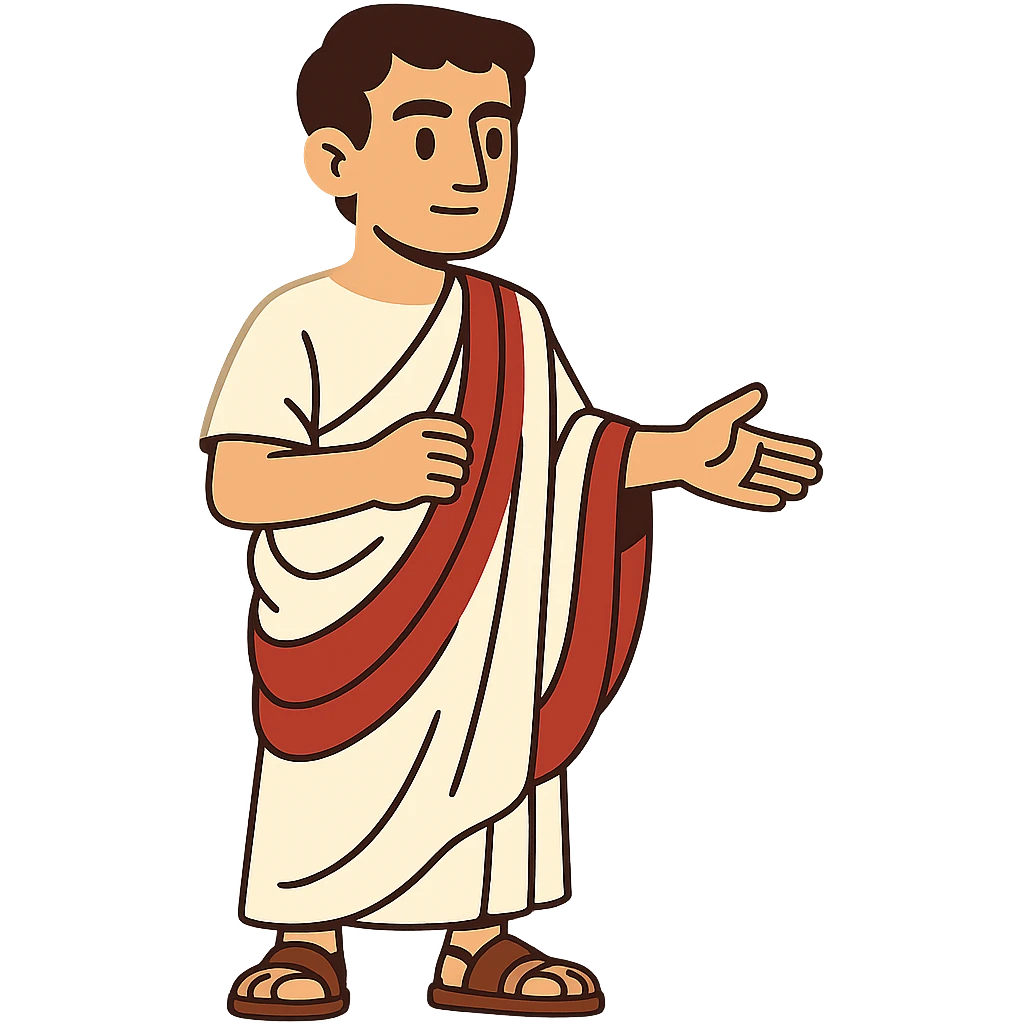 flat toon style Tiberius Gracchus wearing a Roman toga emoji