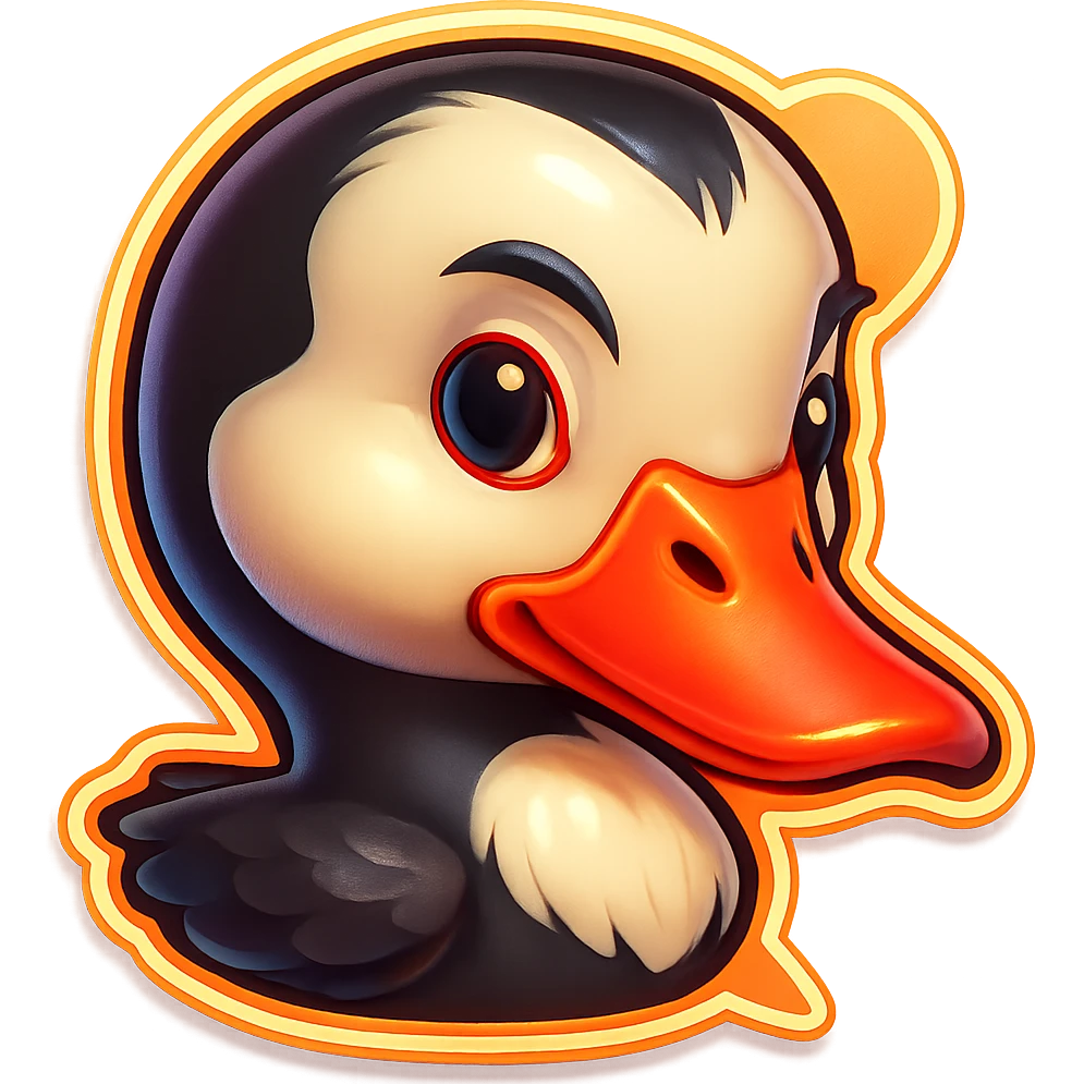 Make this Muscovy Duck look like an instant message emoji, with a subtle chat bubble outline and a slight drop shadow, keeping the background transparent. emoji