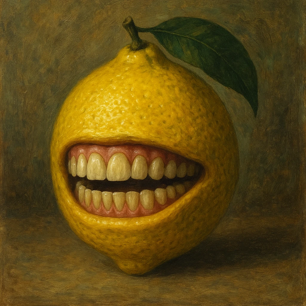 a lemon with human teeth, surreal style emoji