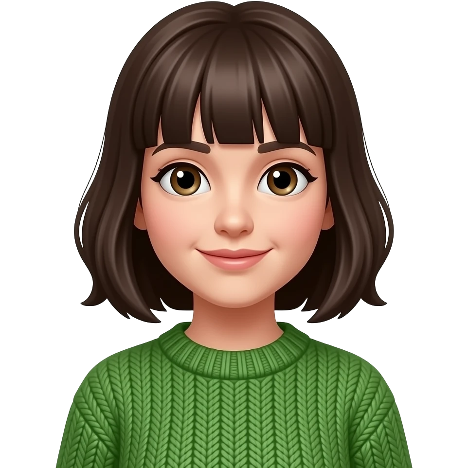 brunette bangs and green jumper emoji