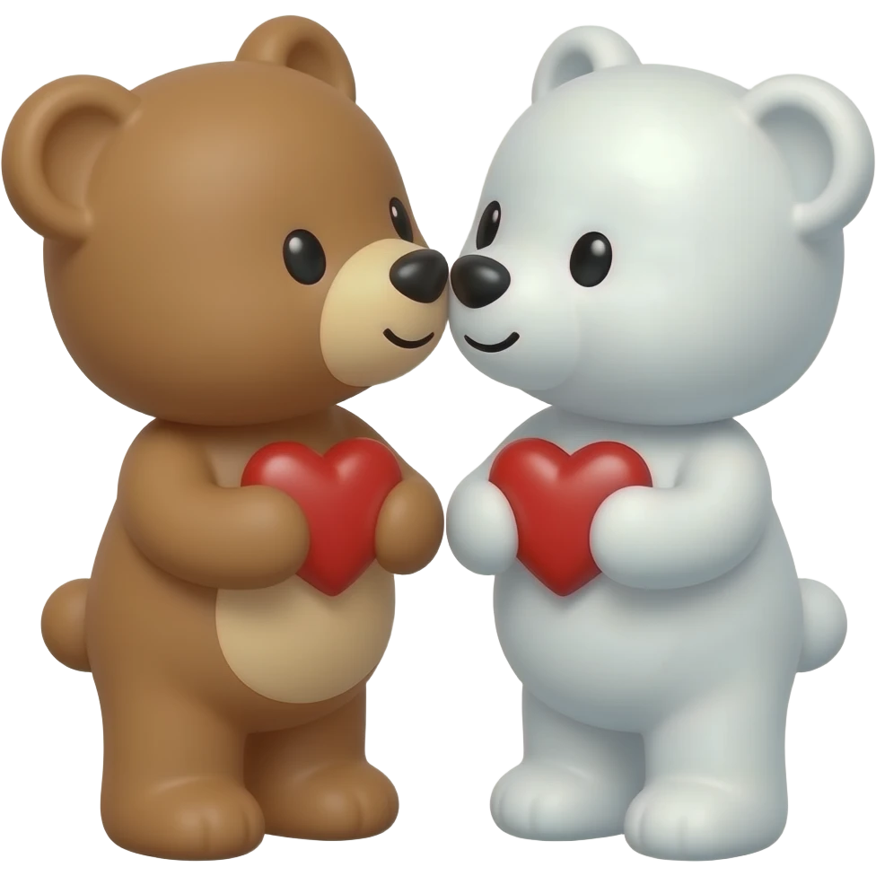 I want one light brown bear teddy kissing on cheek white bear teddy both holding heart emoji