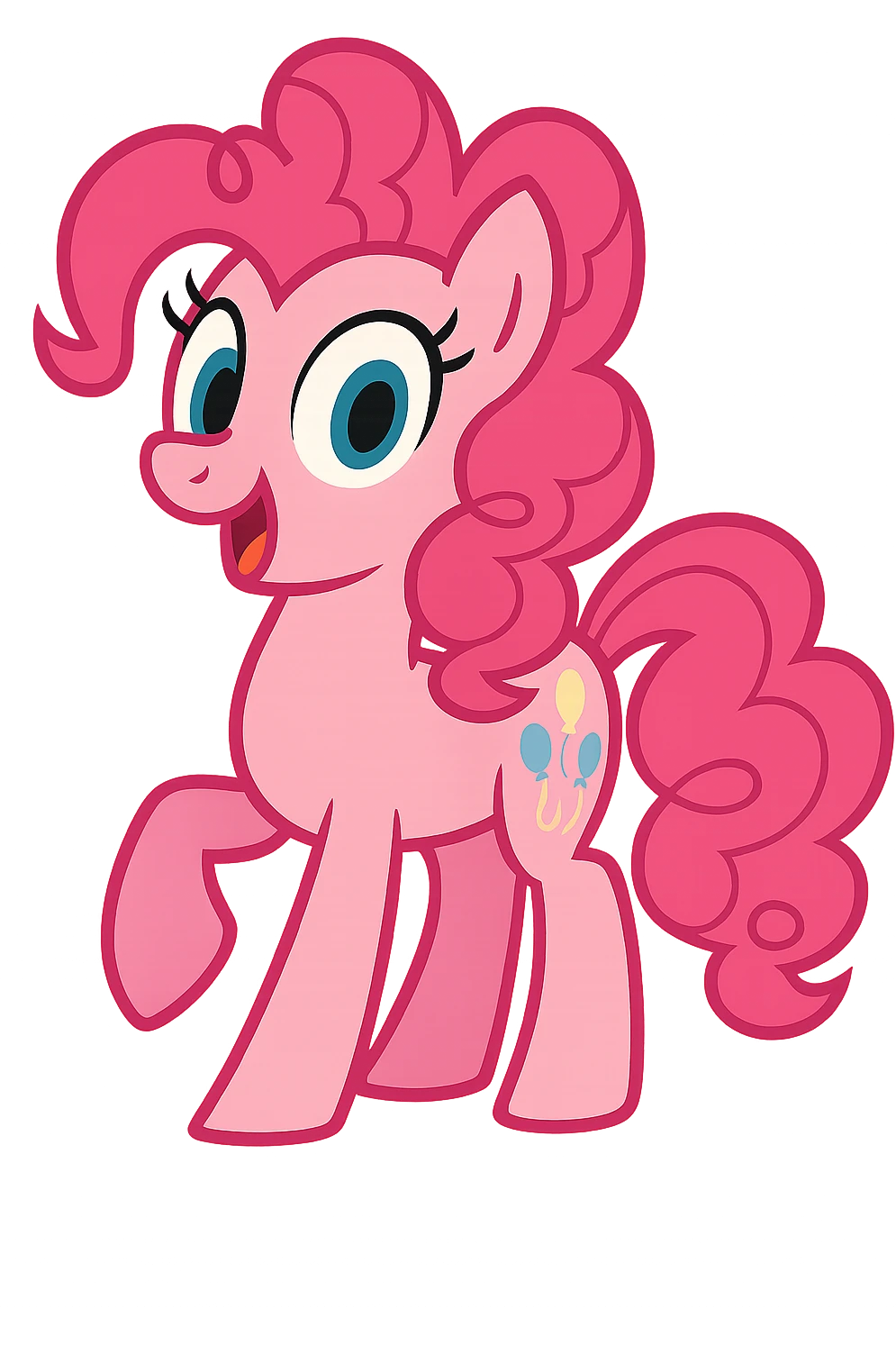 Create more variations of Pinkie Pie in vibrant toon style with cheerful expressions, pink color, and curly mane and tail. Maintain a transparent background. emoji