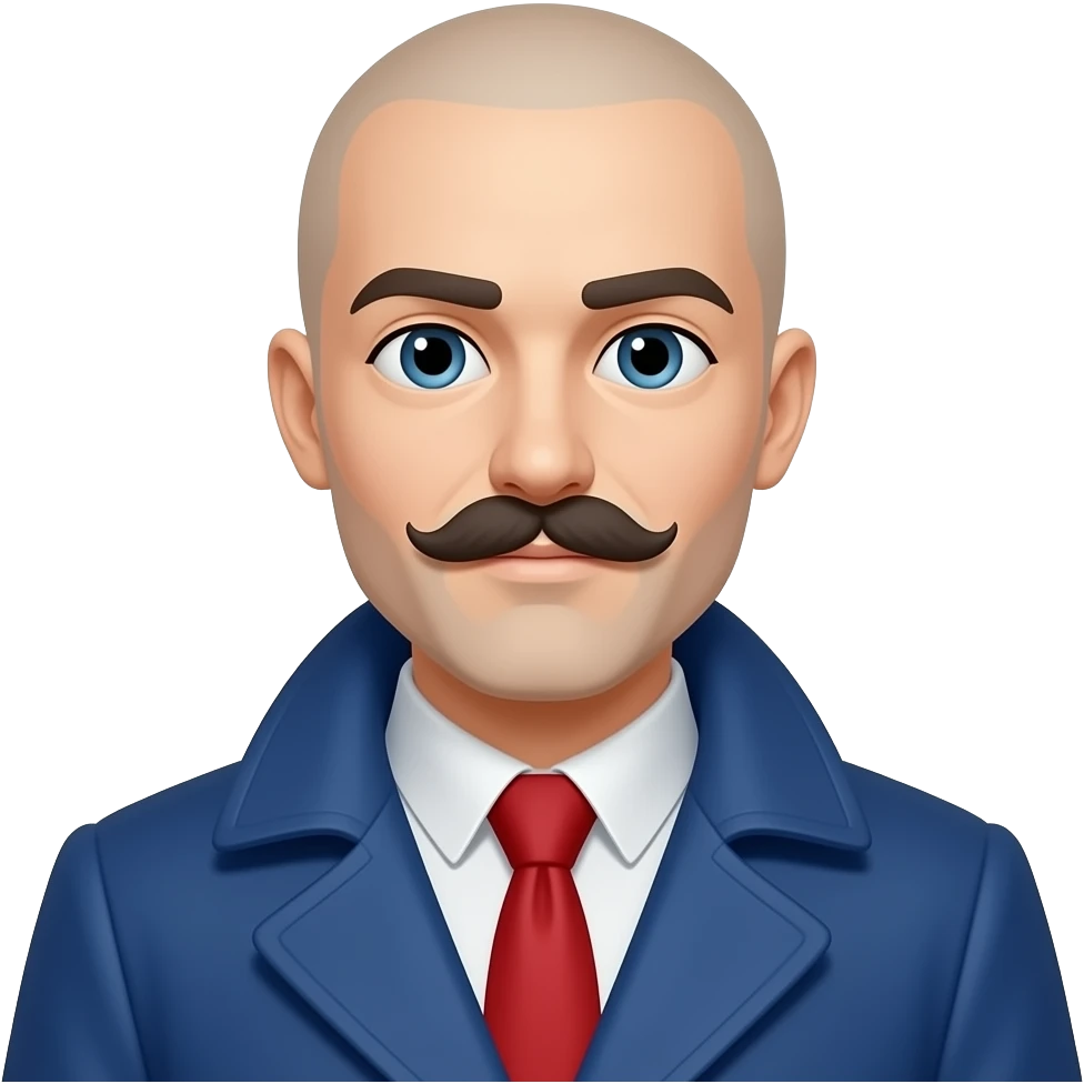 young man with mostache wear blue coat and tie and no hairs emoji