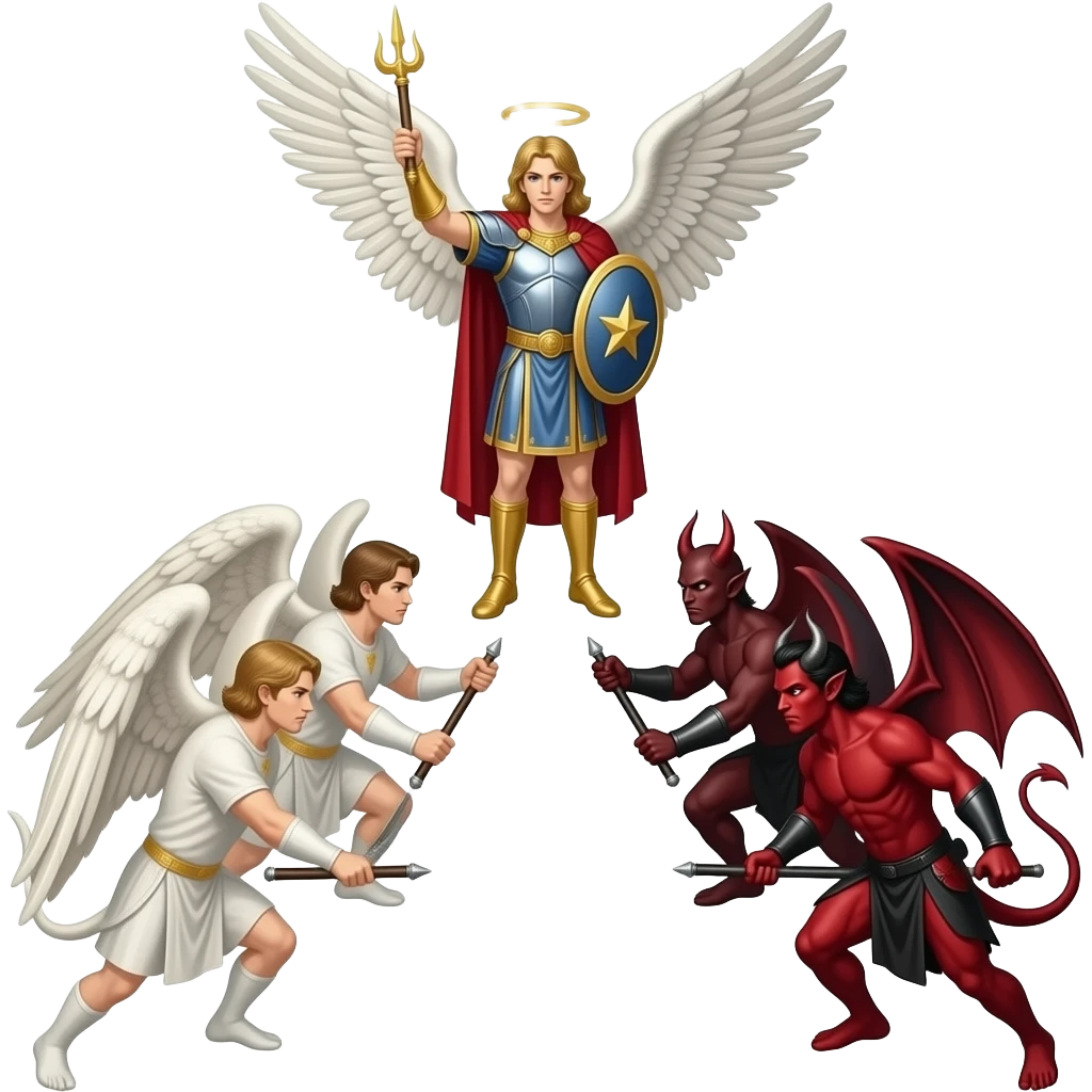 Great War in heaven between good and evil. Saint Michael the archangel as the leader and Satan as the opposing side emoji