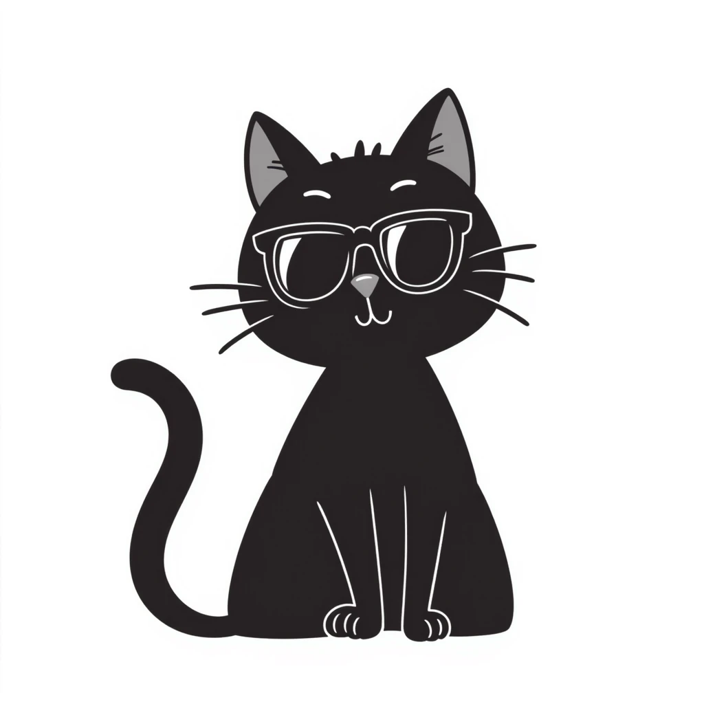 cat wearing sunglasses hand-drawn doodle style emoji