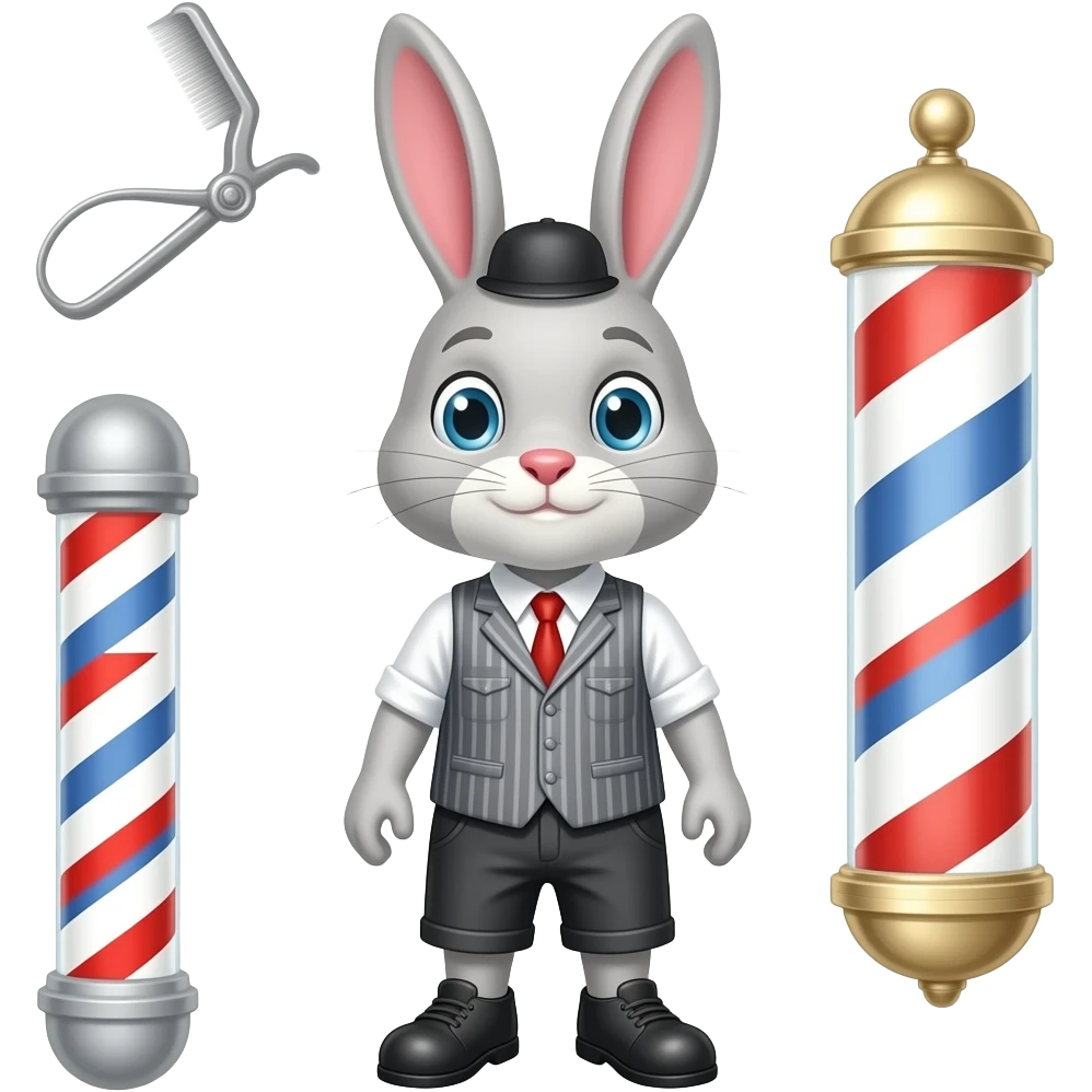 rabbit Hair Dresser front facing with barber outfit, emoji