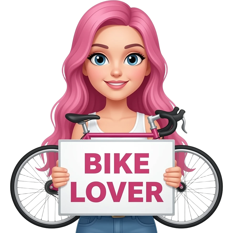 sexy girl with long pink hair holding a BIKE LOVER sign emoji