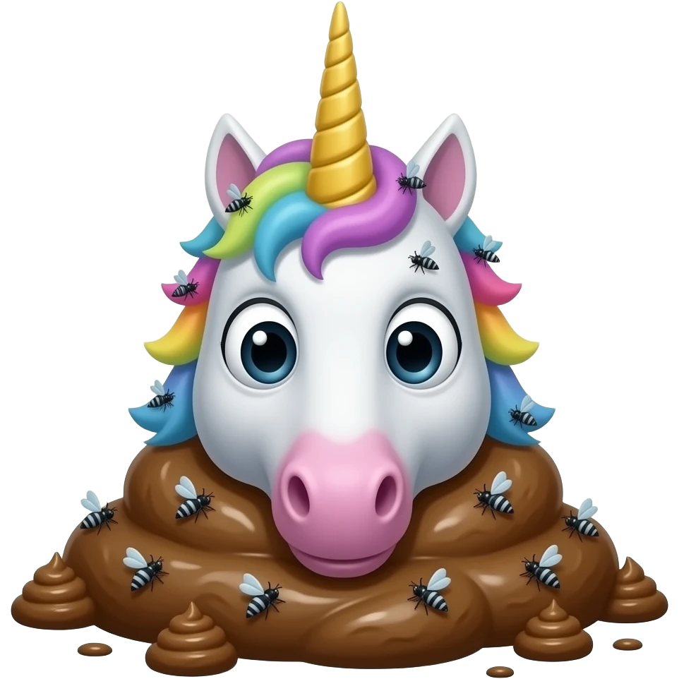 Un caca + une licorne + un visage bizarre avec des mouche avec une tete de licorne emoji