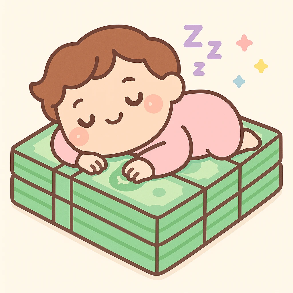 happy person napping on mattress of money emoji