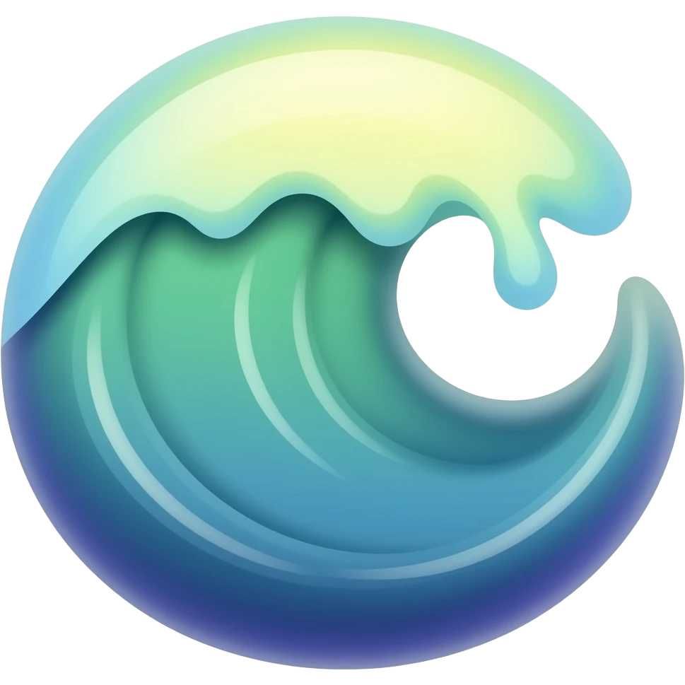 Flow (🌊): “Flowing wave in vibrant green and purple with golden yellow highlights, water movement symbol, clean flat vector with fluid glow” emoji