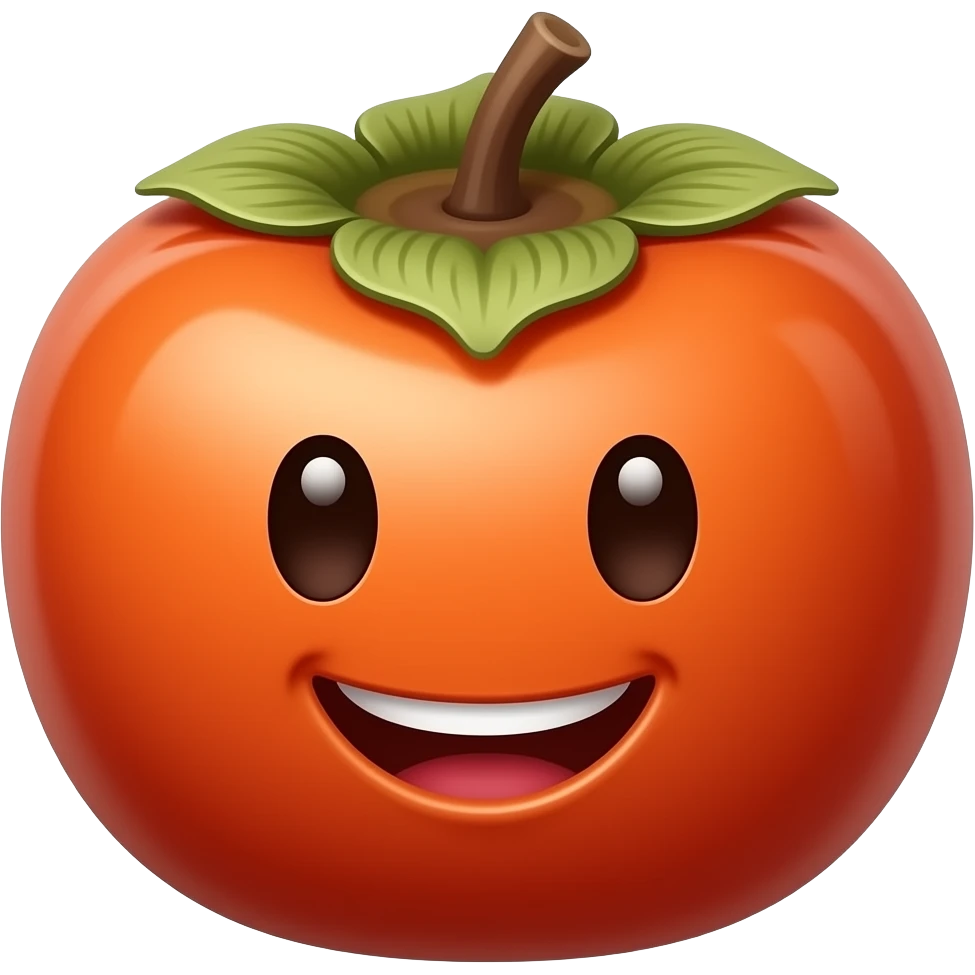 A cheerful, dark-skinned persimmon fruit with dark peel. emoji