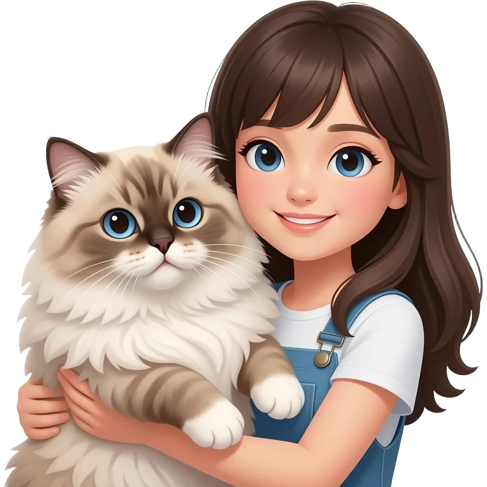 girl holding big Persian Cat closeup emoji