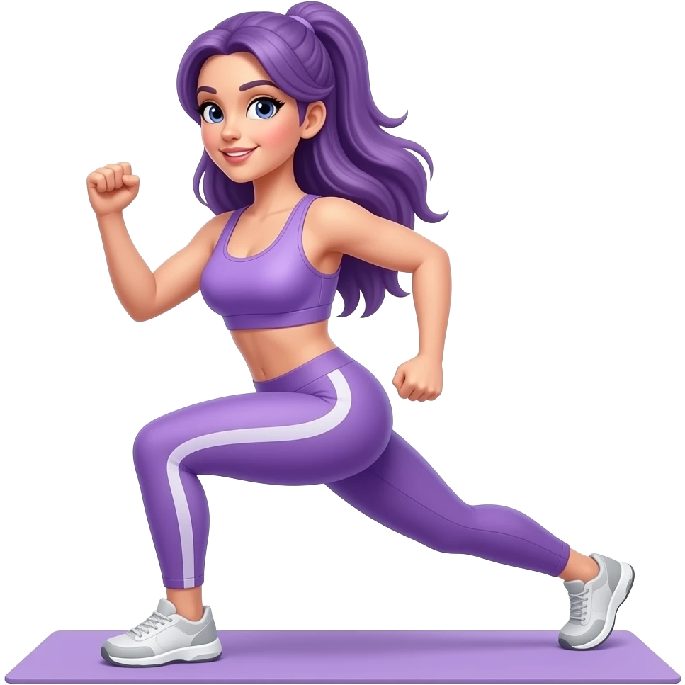 sexy girl with long purple hair and purple is doing hiit emoji