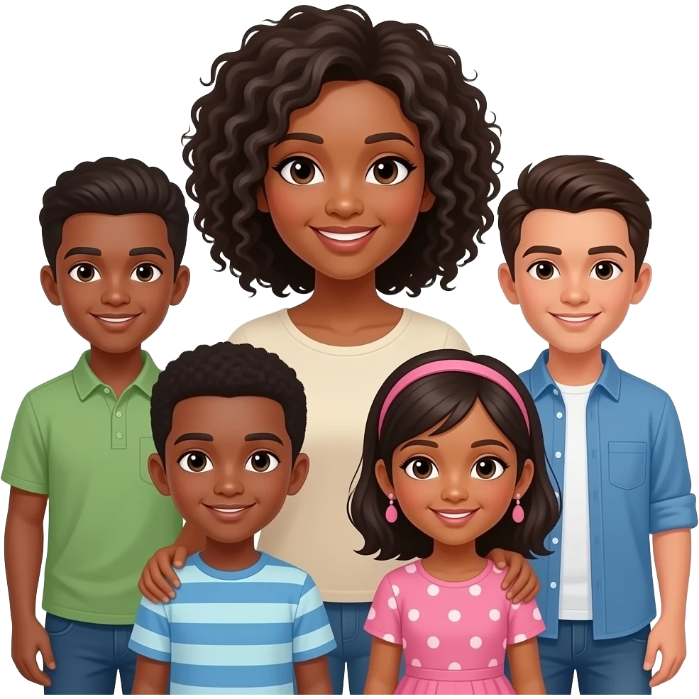 African American mother 4 boys and 1 girls emoji