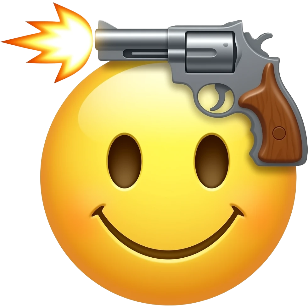 Smiley with a gun to its head firing emoji