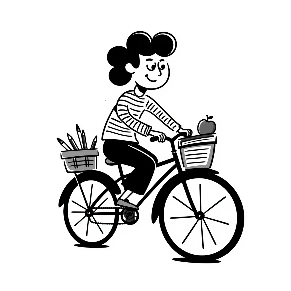 A teacher riding a bike with a joker-like aura emoji