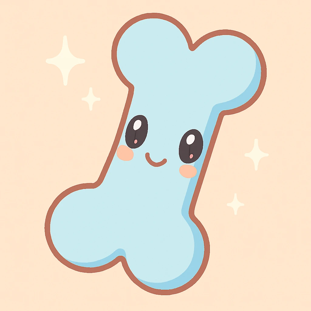 a stylized bone in anime style, pastel colors, sparkles, kawaii look emoji
