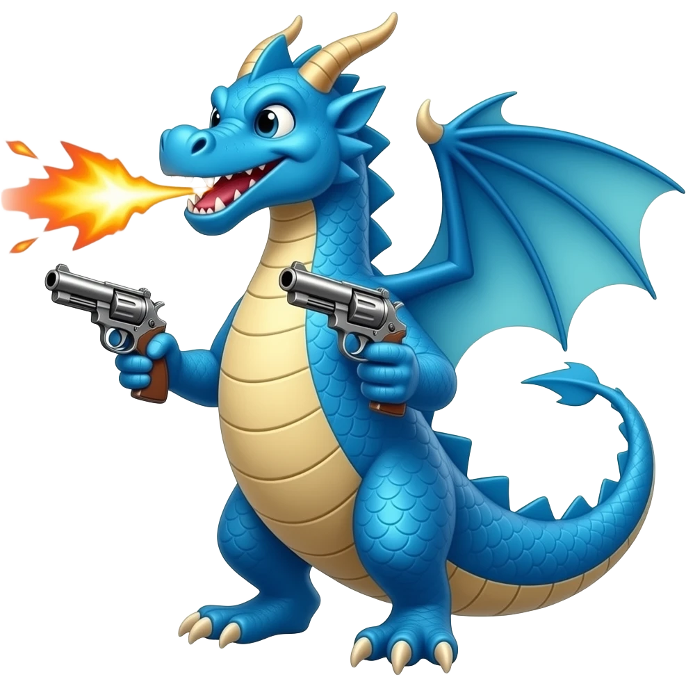 Blue dragon beathing guns emoji