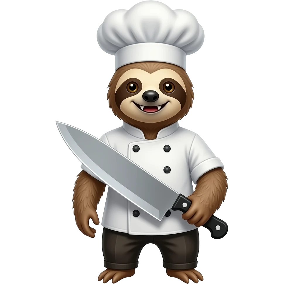 smiling evil killer sloth w big chef's knife emoji