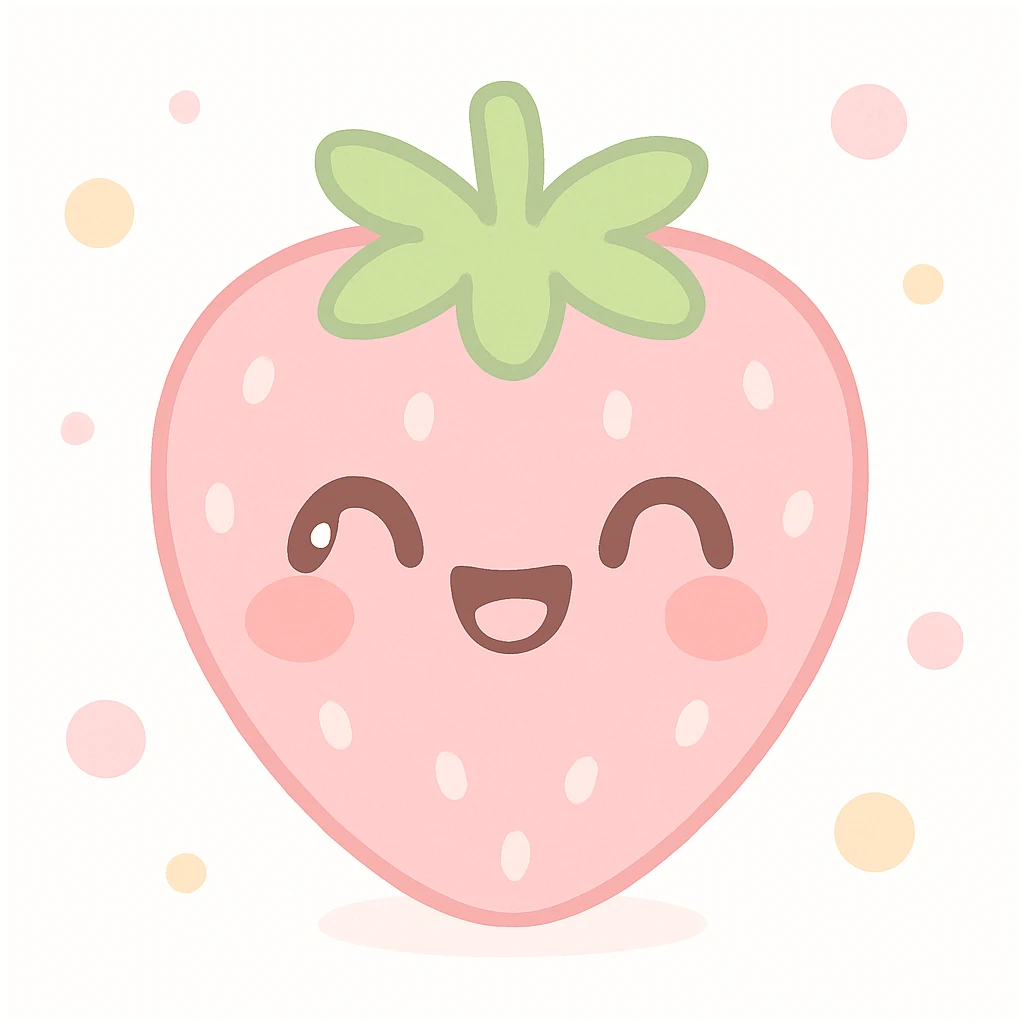 pink strawberry with a cute face, kawaii style, laughing with closed eyes emoji