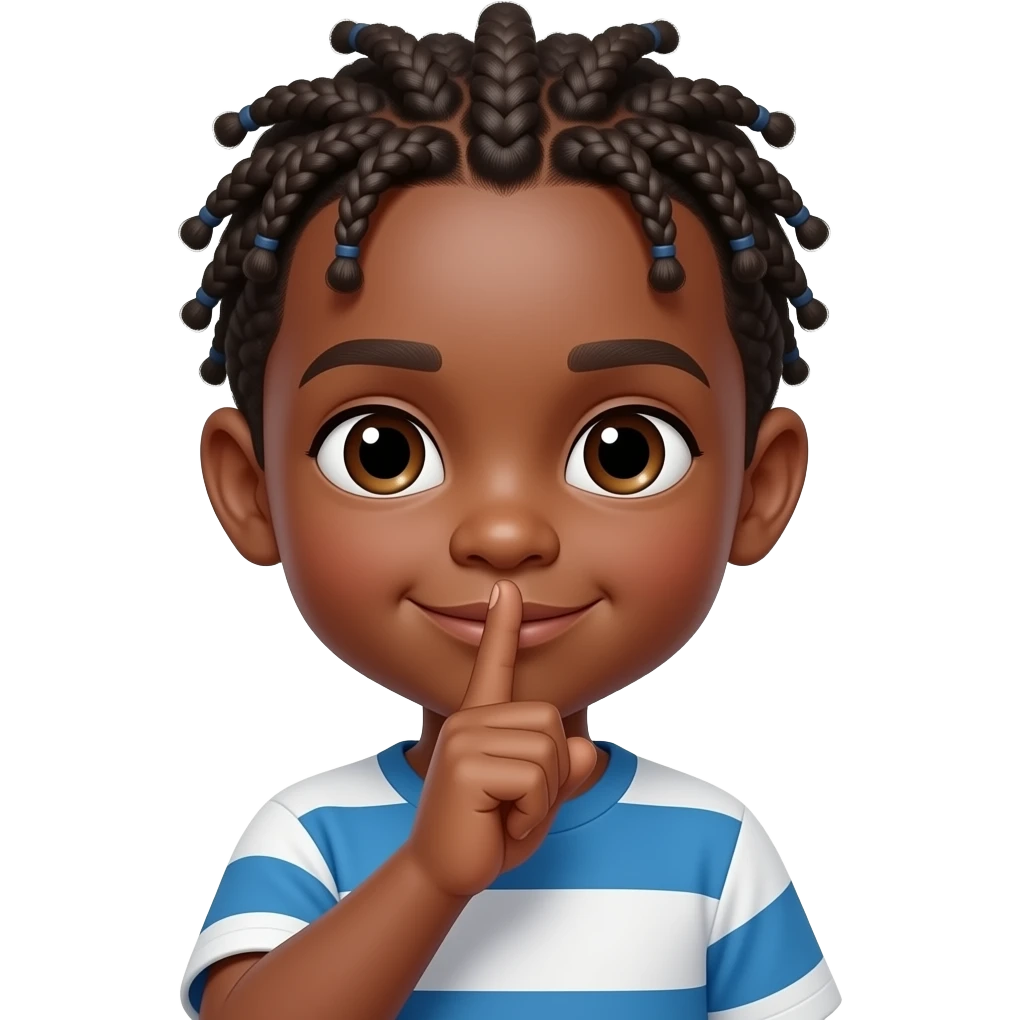 un petit garcon noir avec des tresse serré qui fait le silence du doigt emoji