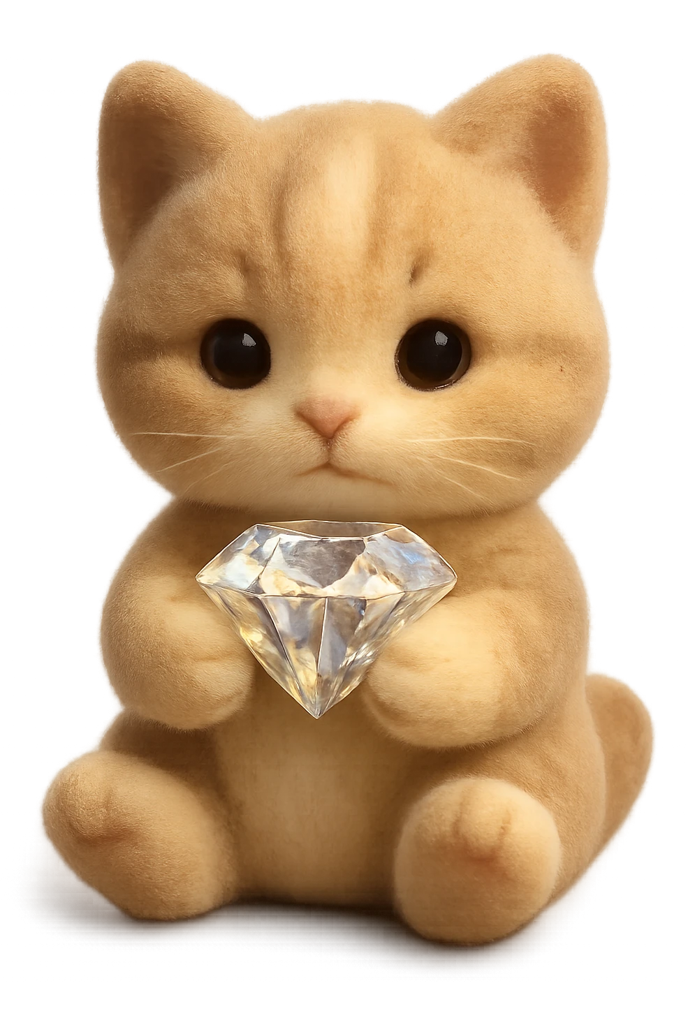 a cute kitten holding a diamond, flocked toys style emoji