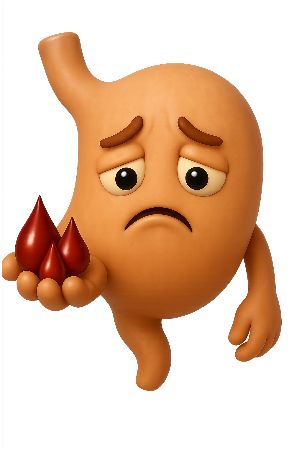 emoji stile iphone 3d di stomaco triste con 3 gocce di sangue 3d in mano, iperrealistiche 4k emoji