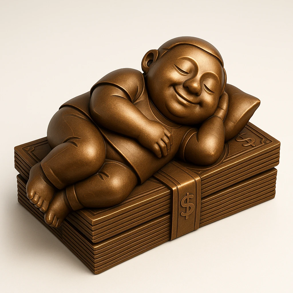 happy person napping on mattress of money emoji